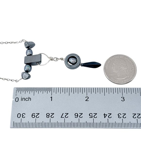 Vintage Artisan Silver Tone Hematite Unique Pendant Necklace 19" - Picture 4 of 4